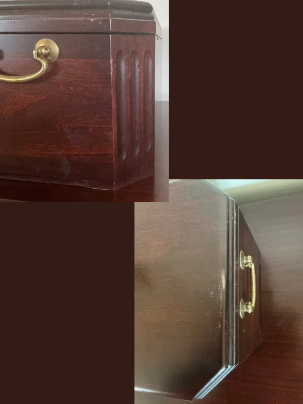 VGUC Reed & Barton Cherry 2-Drawer Jewelry Chest / Box w/ Burgundy Velvet Lining